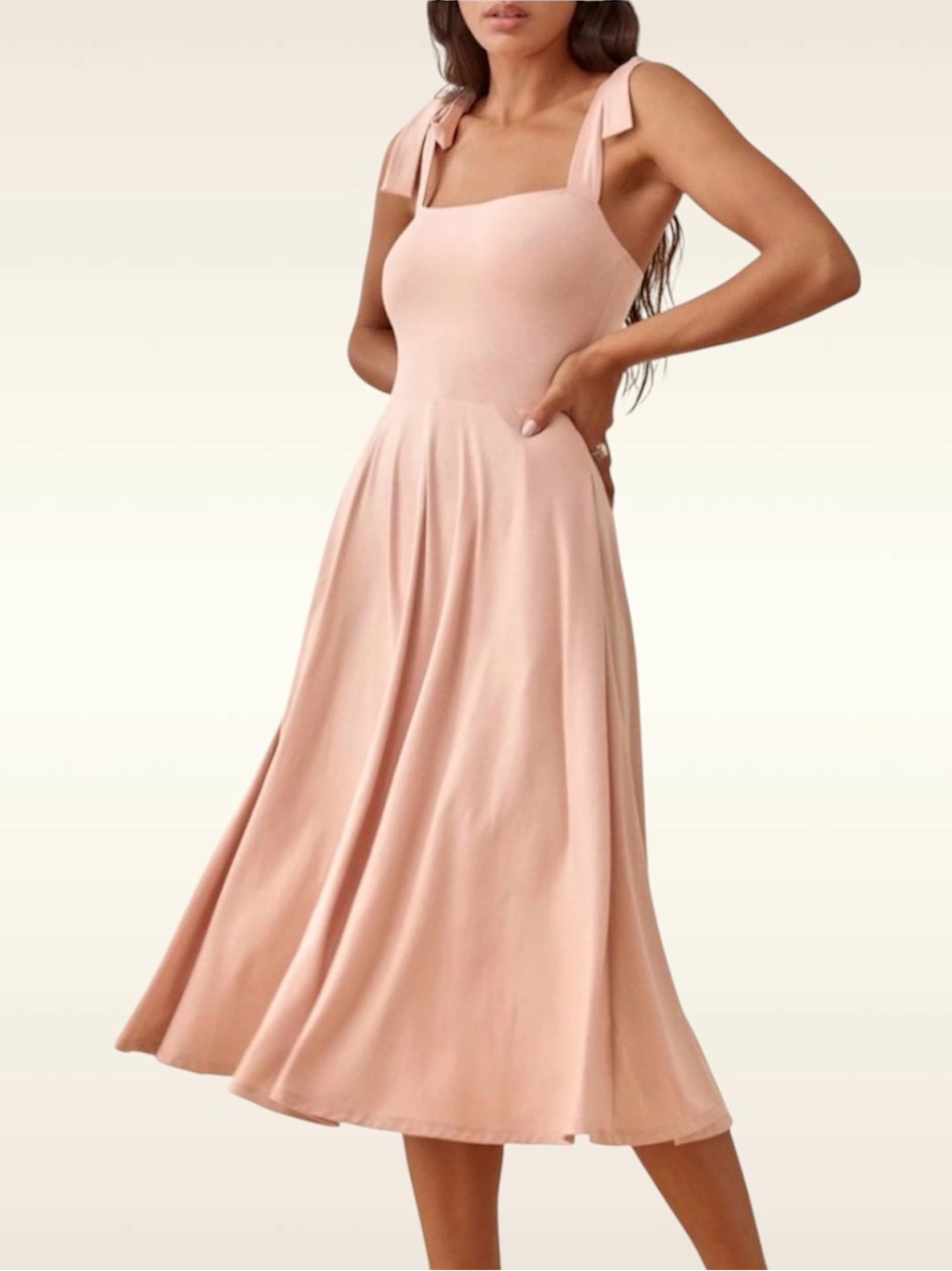 Reformation Edita Knit Midi Dress Fit & Flare In Serenade Blush Pink Bow Size XS